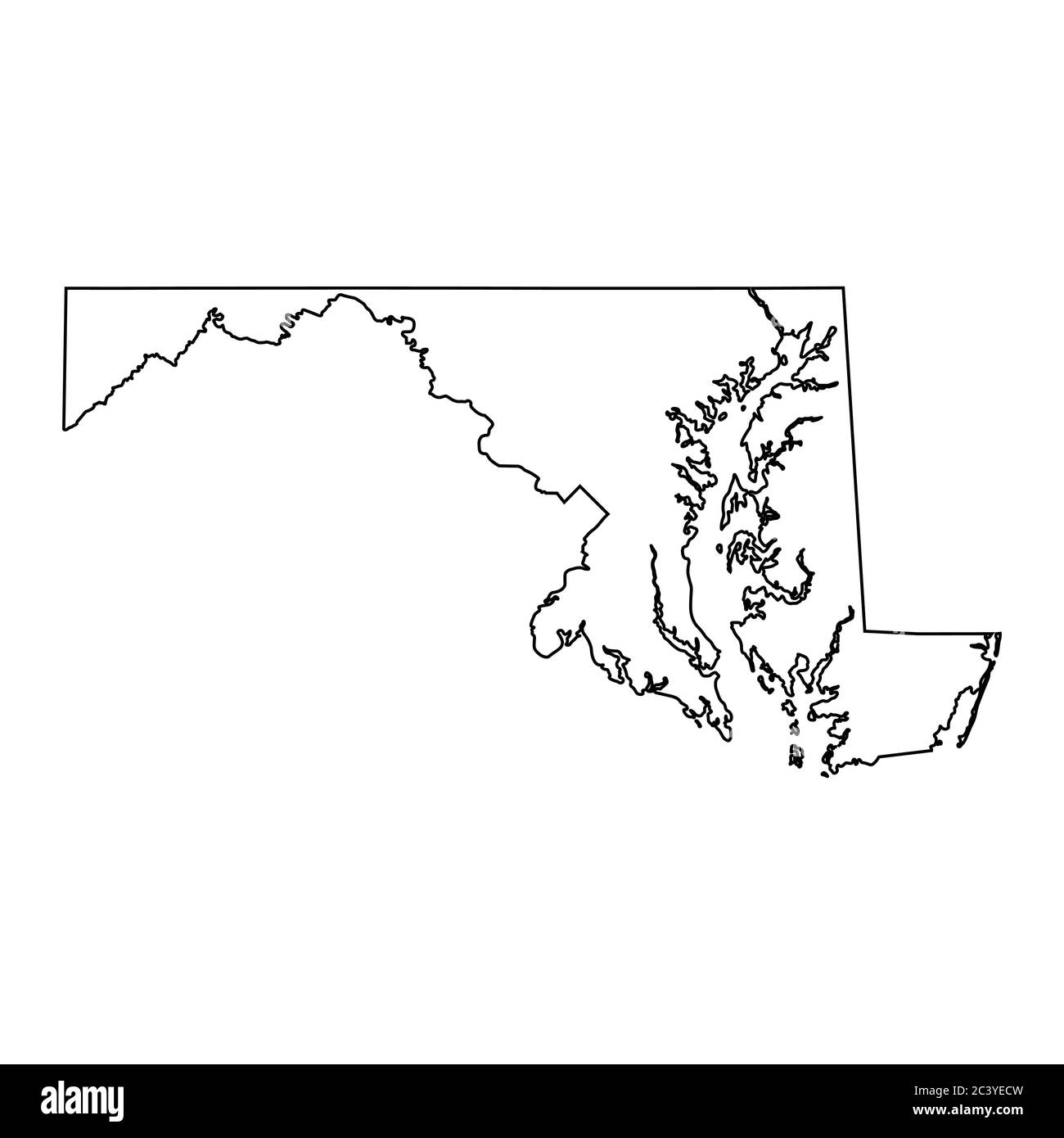 Mappe di stato Maryland MD. Mappa con contorno nero isolata su sfondo bianco. Vettore EPS Illustrazione Vettoriale