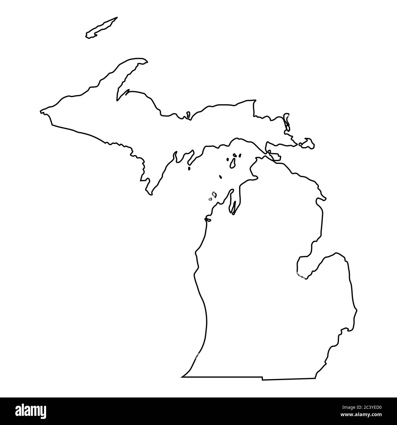 Mappe dello stato del Michigan MI. Mappa con contorno nero isolata su sfondo bianco. Vettore EPS Illustrazione Vettoriale