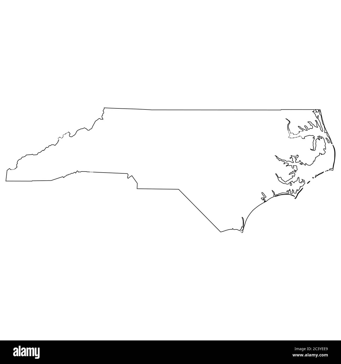 North Carolina, mappe dello stato NC. Mappa con contorno nero isolata su sfondo bianco. Vettore EPS Illustrazione Vettoriale