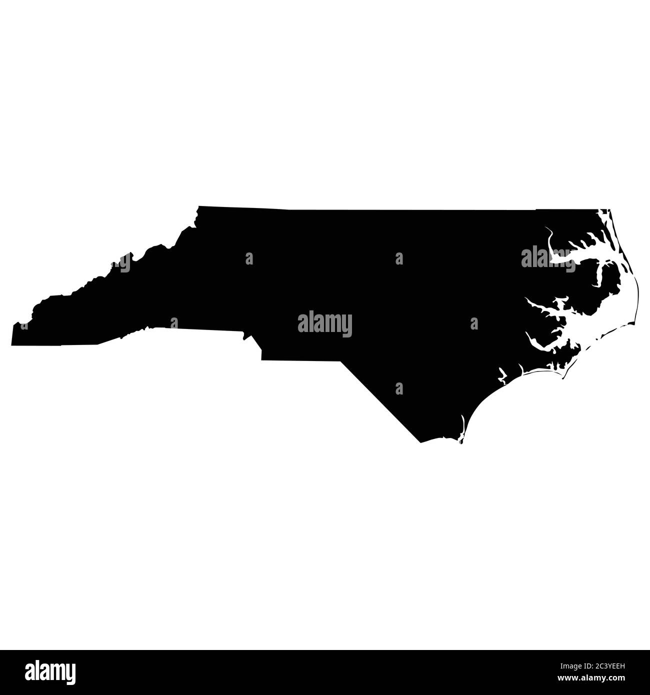 North Carolina, mappe dello stato NC. Mappa solida silhouette nera isolata su sfondo bianco. Vettore EPS Illustrazione Vettoriale