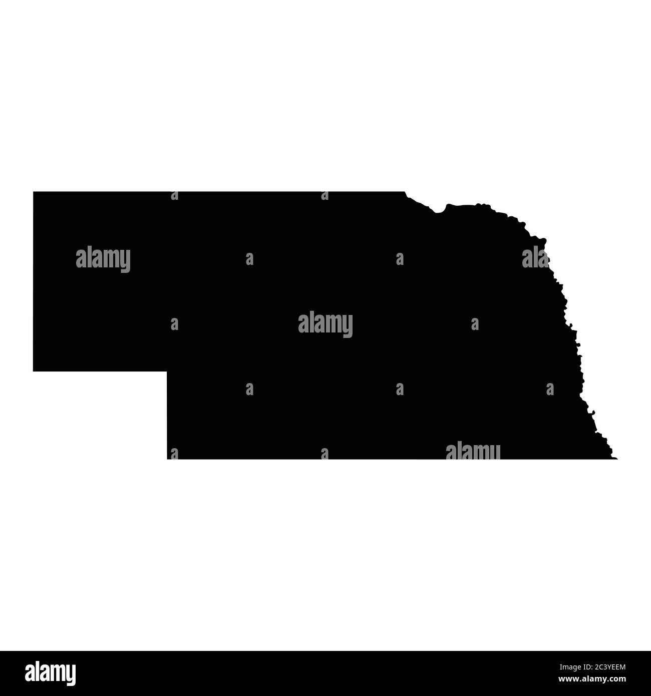 Mappe dello stato del Nebraska, Nebraska. Mappa solida silhouette nera isolata su sfondo bianco. Vettore EPS Illustrazione Vettoriale