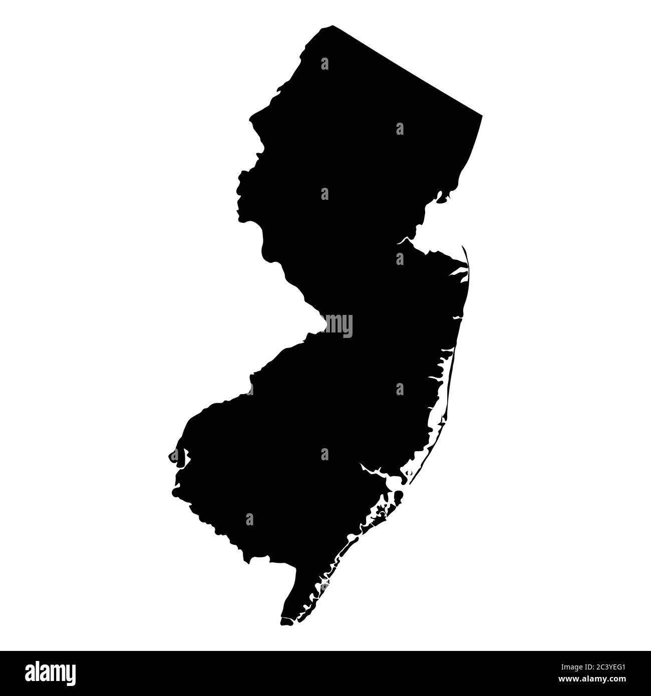 Mappe di stato New Jersey NJ. Mappa solida silhouette nera isolata su sfondo bianco. Vettore EPS Illustrazione Vettoriale