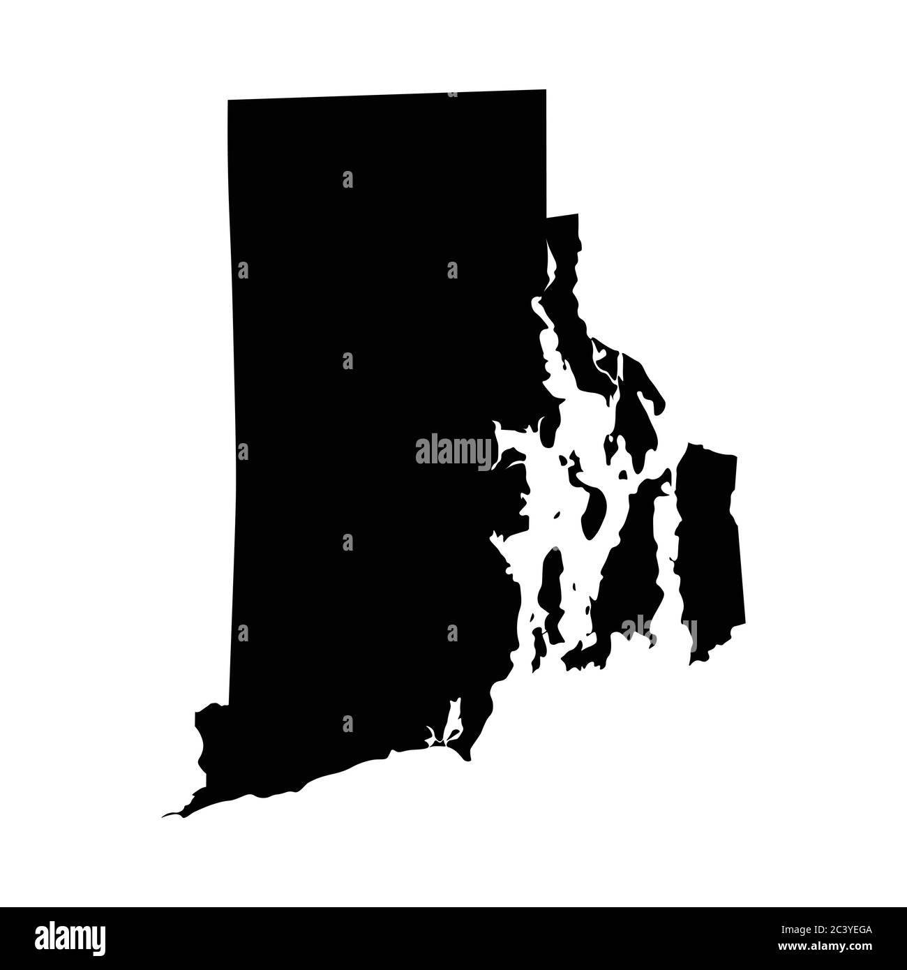 Mappe dello stato Rhode Island RI. Mappa solida silhouette nera isolata su sfondo bianco. Vettore EPS Illustrazione Vettoriale