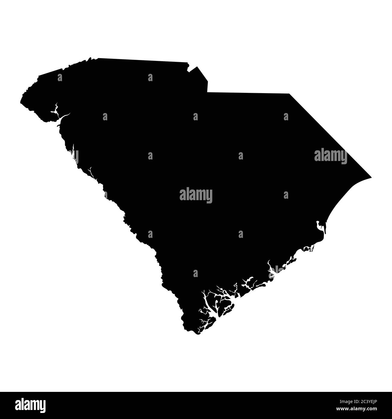 South Carolina SC state Map USA. Mappa solida silhouette nera mappe isolate su sfondo bianco. Vettore EPS Illustrazione Vettoriale