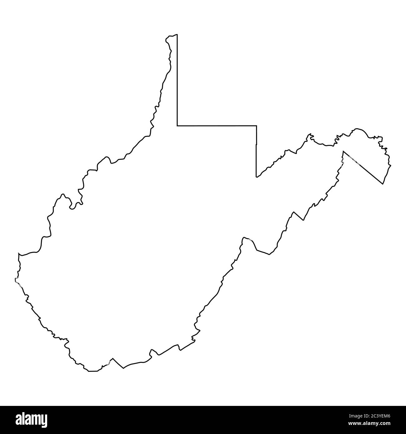 West Virginia WV stato mappa Stati Uniti. Mappa con contorno nero isolata su sfondo bianco. Vettore EPS Illustrazione Vettoriale