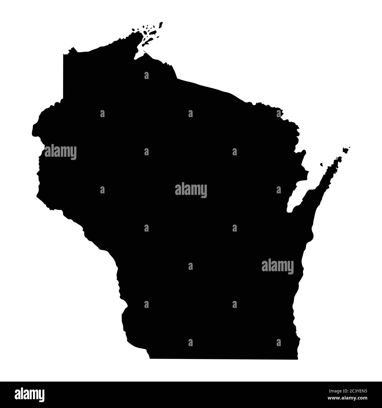 Wisconsin WI state Map Stati Uniti. Mappa solida silhouette nera isolata su sfondo bianco. Vettore EPS Illustrazione Vettoriale