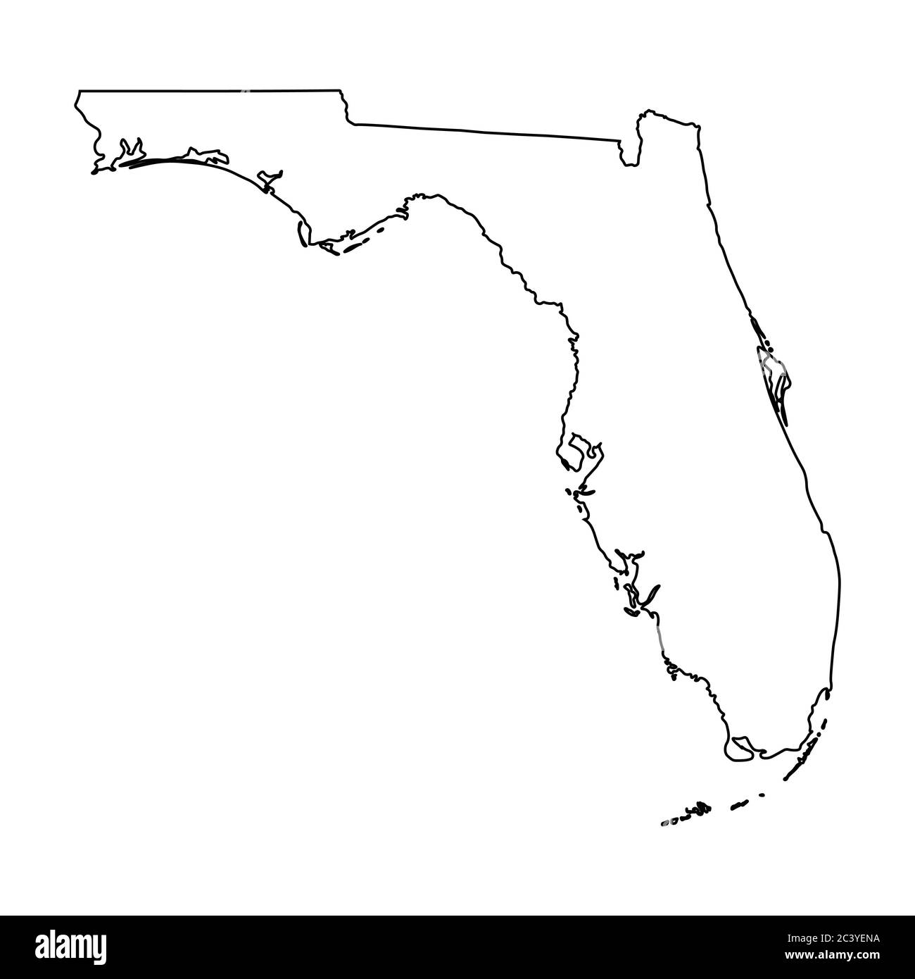 Mappe dello stato Florida FL. Mappa con contorno nero isolata su sfondo bianco. Vettore EPS Illustrazione Vettoriale