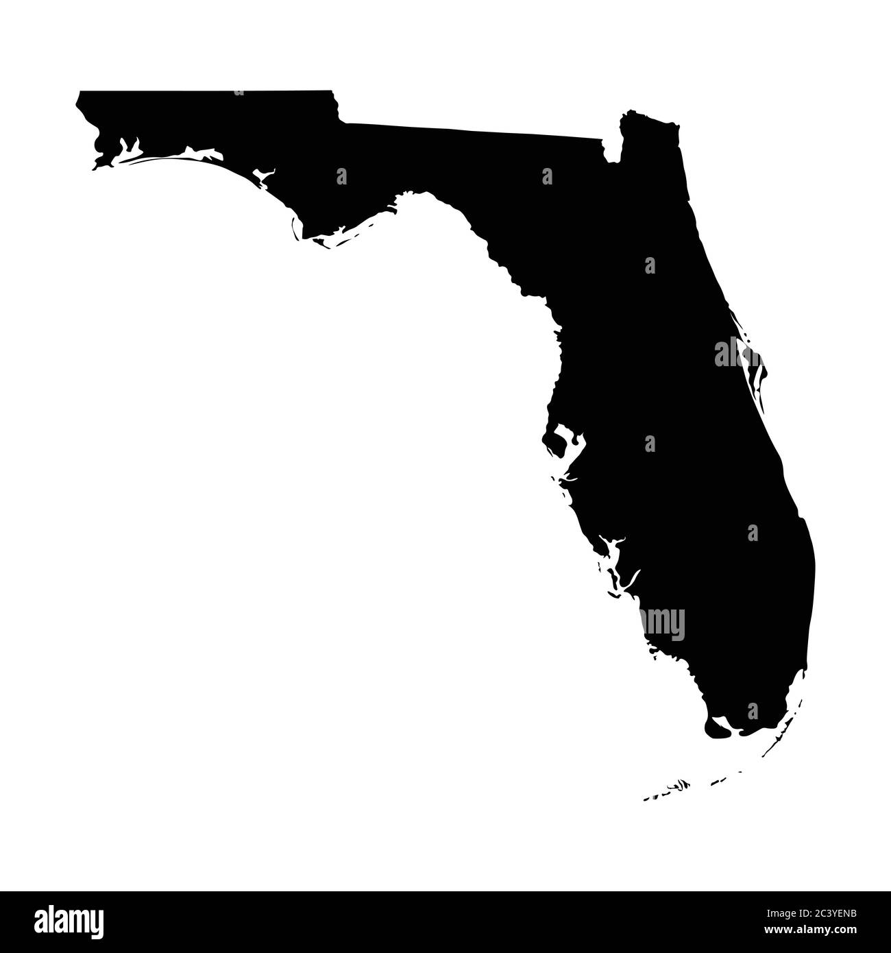 Mappe dello stato Florida FL. Mappa solida silhouette nera isolata su sfondo bianco. Vettore EPS Illustrazione Vettoriale