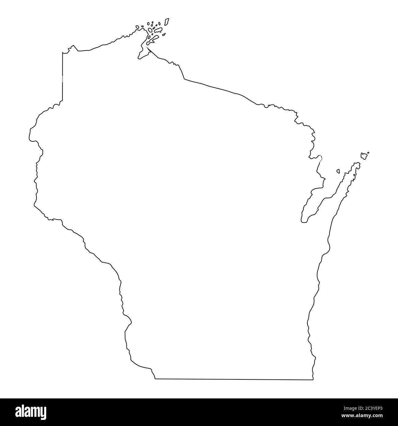 Wisconsin WI state Map Stati Uniti. Mappa con contorno nero isolata su sfondo bianco. Vettore EPS Illustrazione Vettoriale