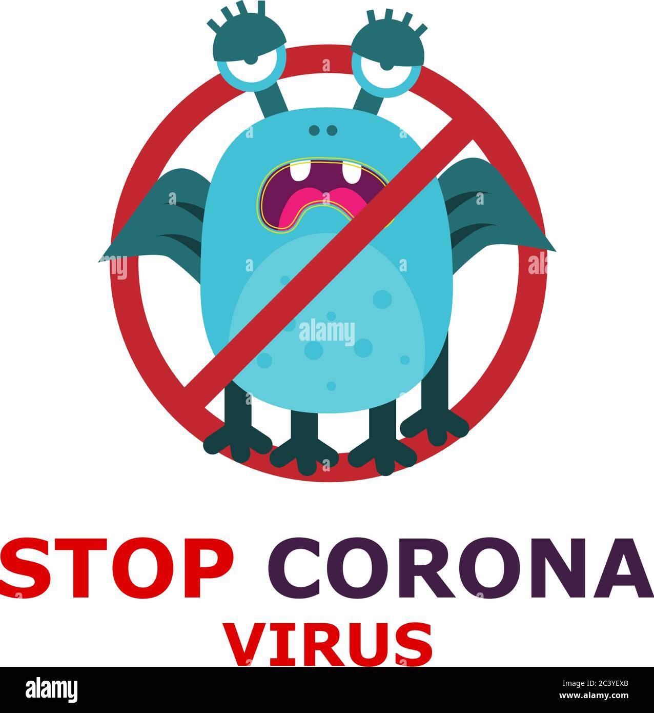 Stop Corona virus cartoon illustrazione, la gente porta un poster corona virus stop segno. Illustrazione Vettoriale