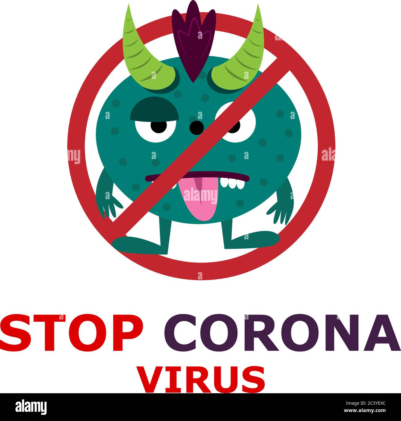 Stop Corona virus cartoon illustrazione, la gente porta un poster corona virus stop segno. Illustrazione Vettoriale