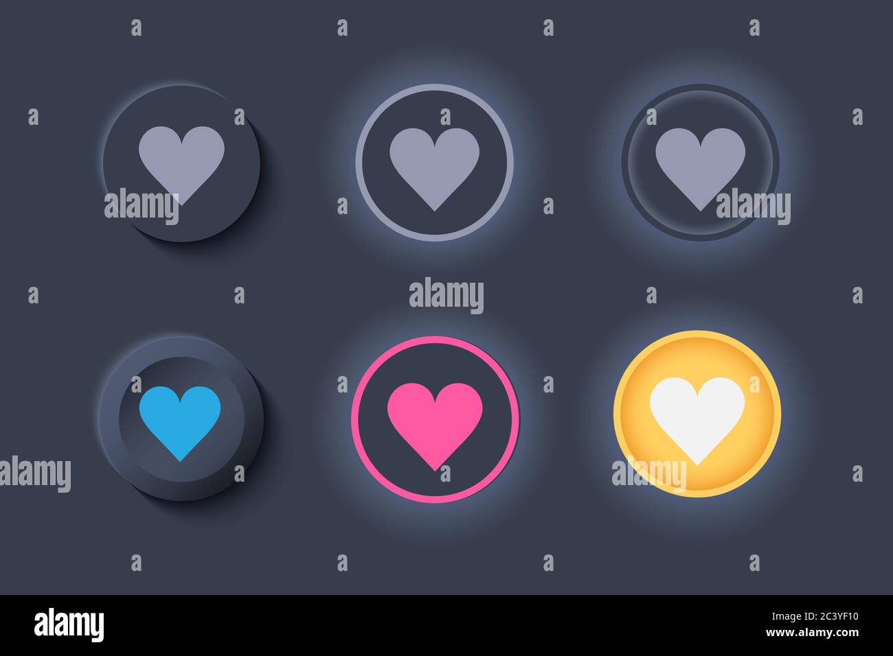 Set di luci per pulsanti simili a quelli dell'interfaccia utente Newmorphic Illustrazione Vettoriale