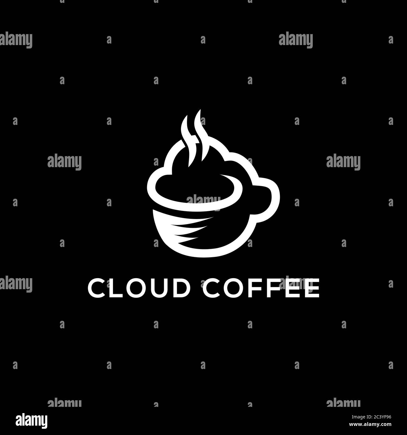 ispirazione creativa del logo del caffè cloud, linea d'arte pulita e intelligente, ideale per l'immagine dei marchi del logo aziendale e finanziario Illustrazione Vettoriale