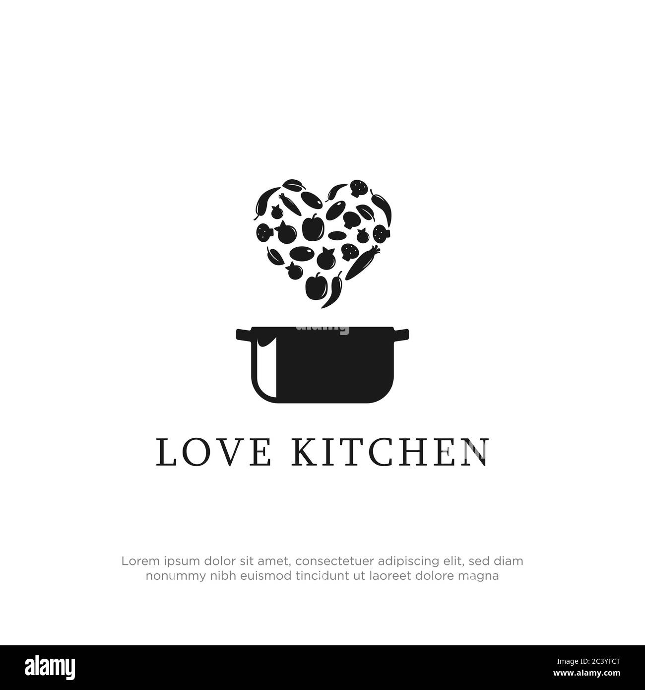 Logo Cooking Love Stock modello vettoriale, Love Kitchen Logo ispirazione di design Illustrazione Vettoriale