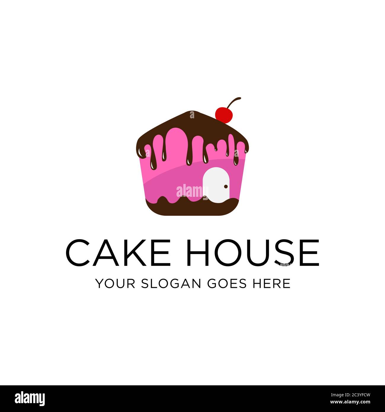 Creative Cake House logo vettore di design, fare torta e panetteria in casa illustrazione vettoriale Illustrazione Vettoriale
