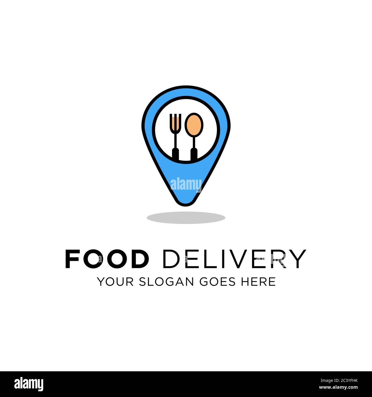 Modello di logo moderno per la consegna di alimenti, illustrazione vettoriale per lo shopping di prodotti alimentari online Illustrazione Vettoriale