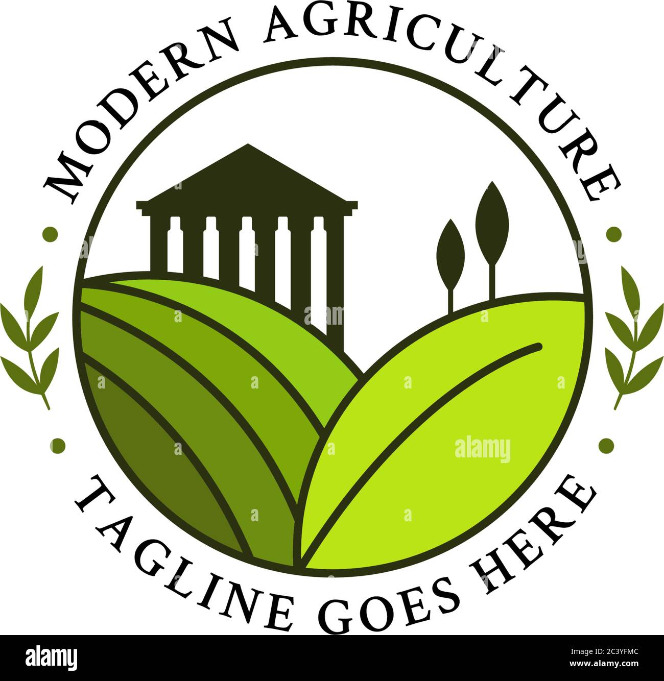 Logo greco agricolo in cerchio, vettore logo moderno fattoria Illustrazione Vettoriale