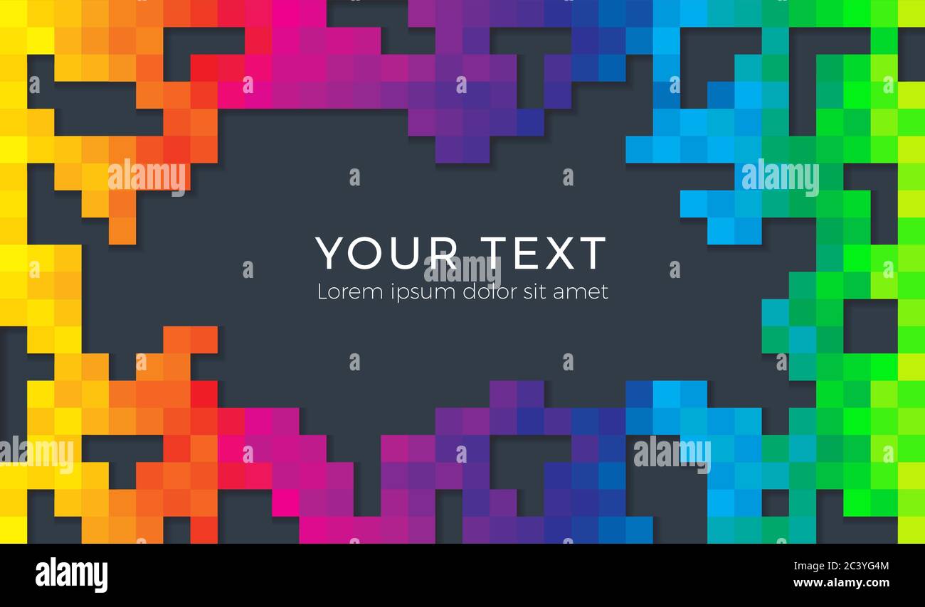 Immagine di sfondo pixel astratti dello spettro dei colori. Sfondo di quadrati colorati senza interruzioni con ombre e spazio vuoto per il testo. Illustrazione Vettoriale