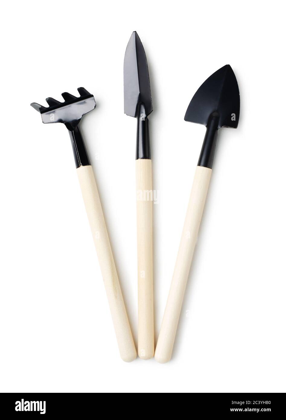 Attrezzi di giardinaggio per la casa isolati su uno sfondo bianco Foto Stock