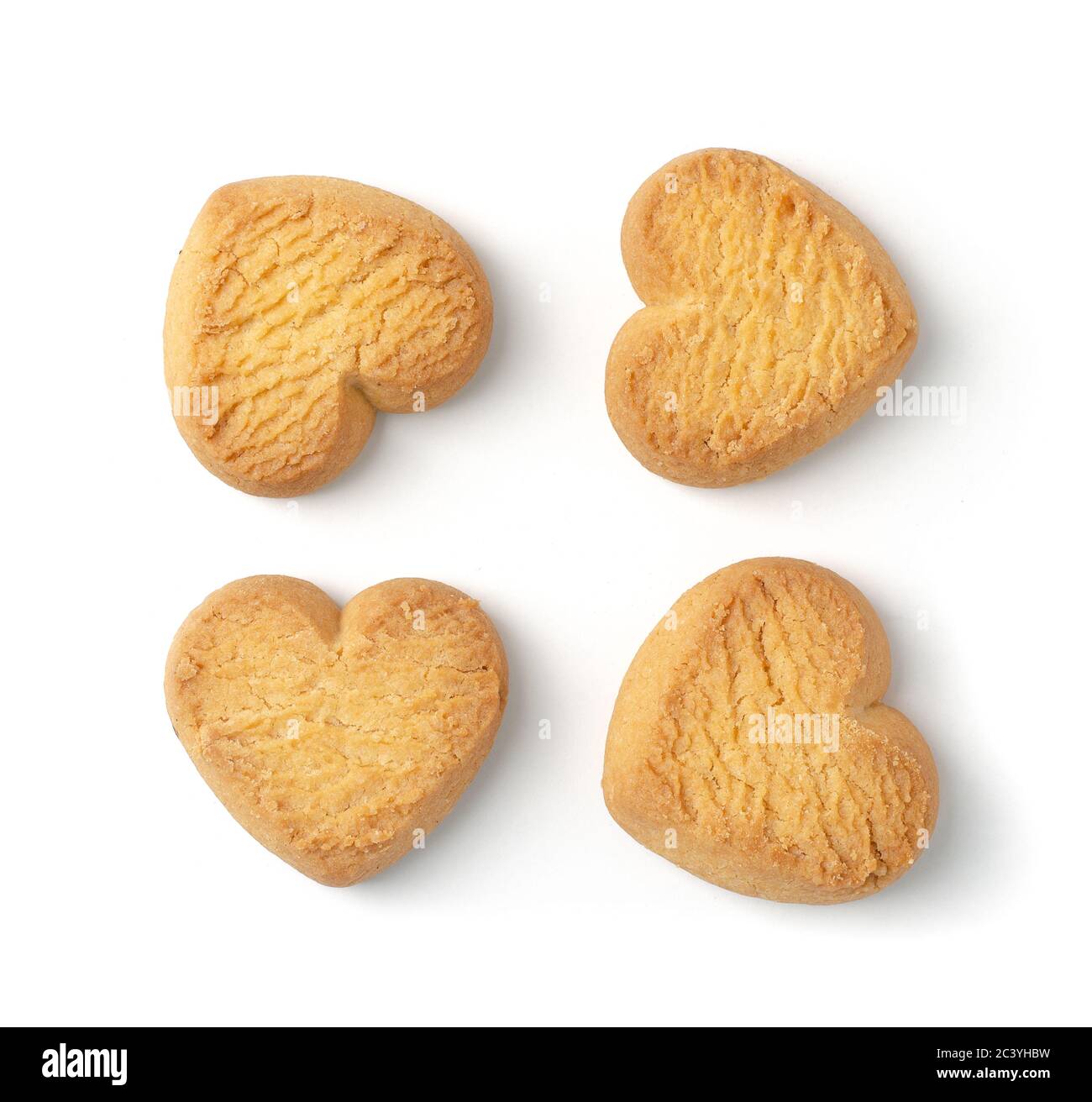 Biscotti a forma di cuore isolati su sfondo bianco Foto Stock