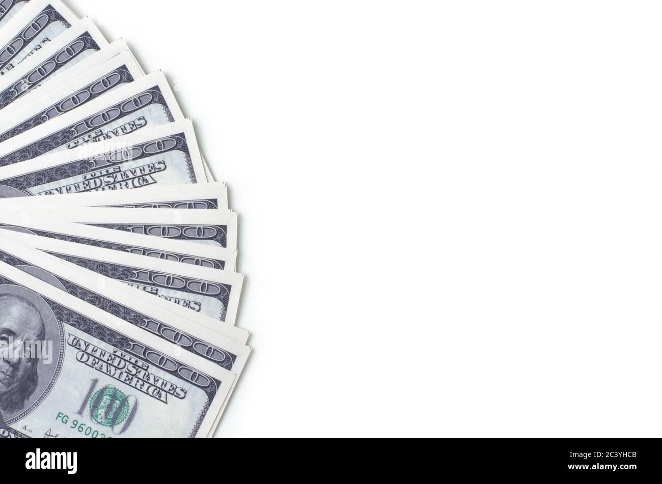 Fan di dollari con spazio per il testo isolato su uno sfondo bianco Foto Stock
