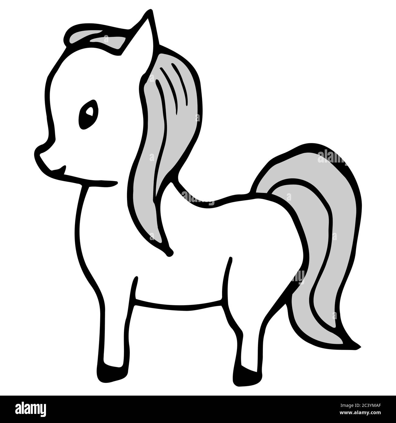 Cavallo tirato a mano (pony). Cartone animato colore cavallo contorno stile doodle. Immagine vettoriale trasparente isolata su sfondo bianco. Decorazione per schede Illustrazione Vettoriale