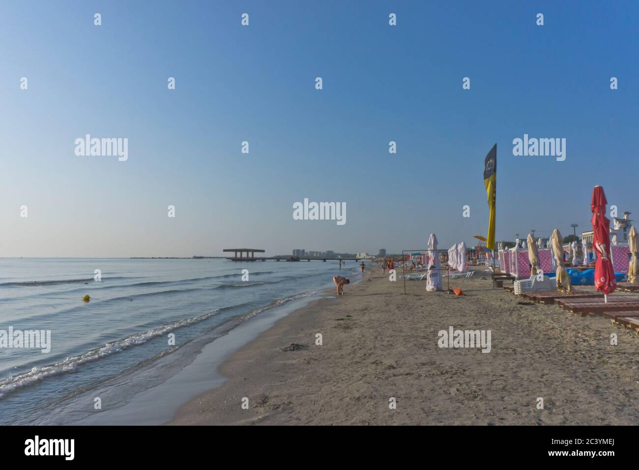 Constanta, Vista Spiaggia, Romania, Balcani, Europa Foto Stock