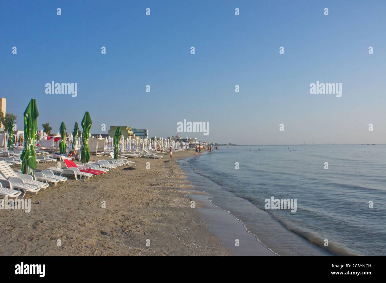 Constanta, Vista Spiaggia, Romania, Balcani, Europa Foto Stock