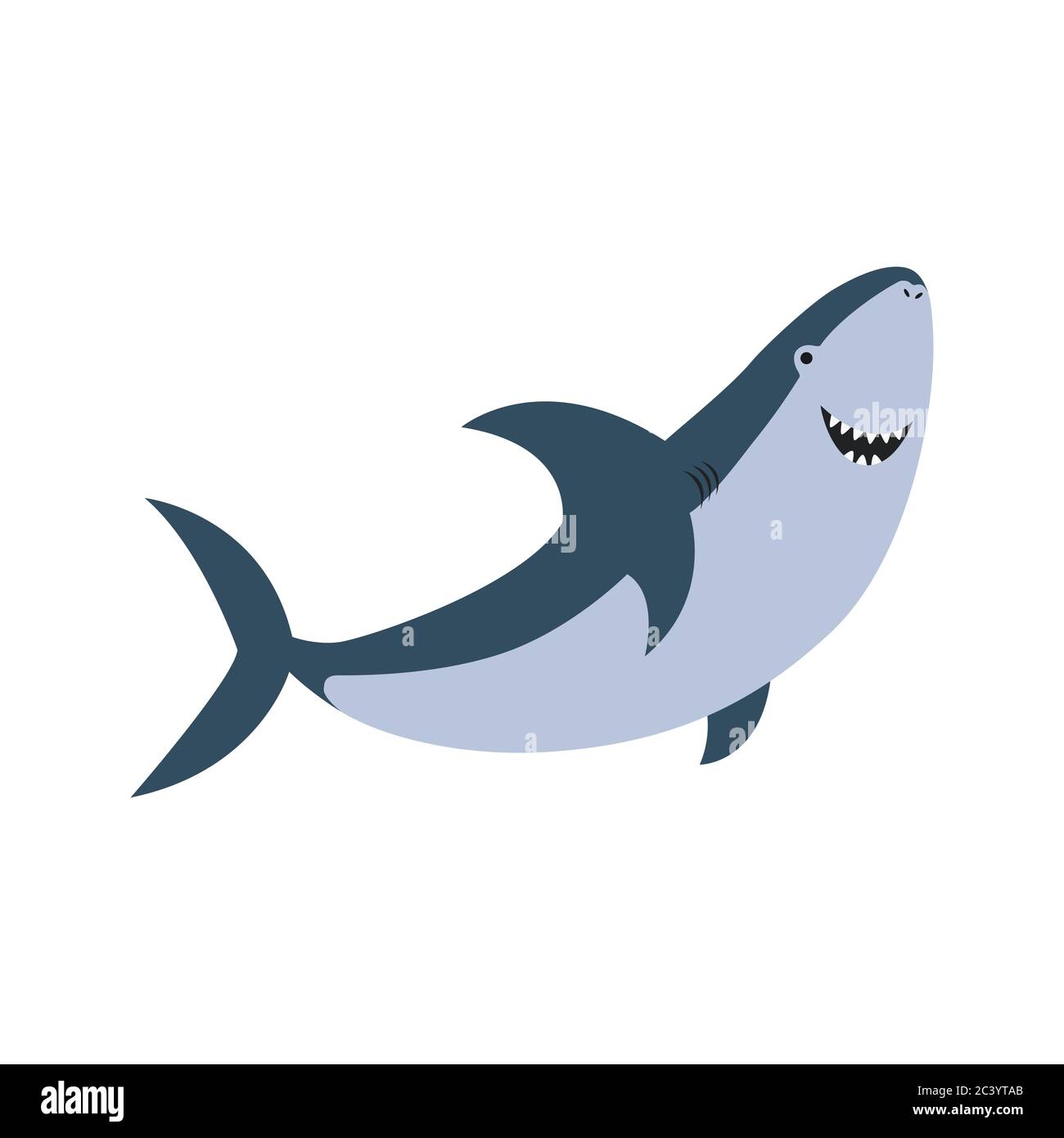 Simpatico squalo piatto. Cartoon vettore illustrazione isolato su sfondo bianco Illustrazione Vettoriale