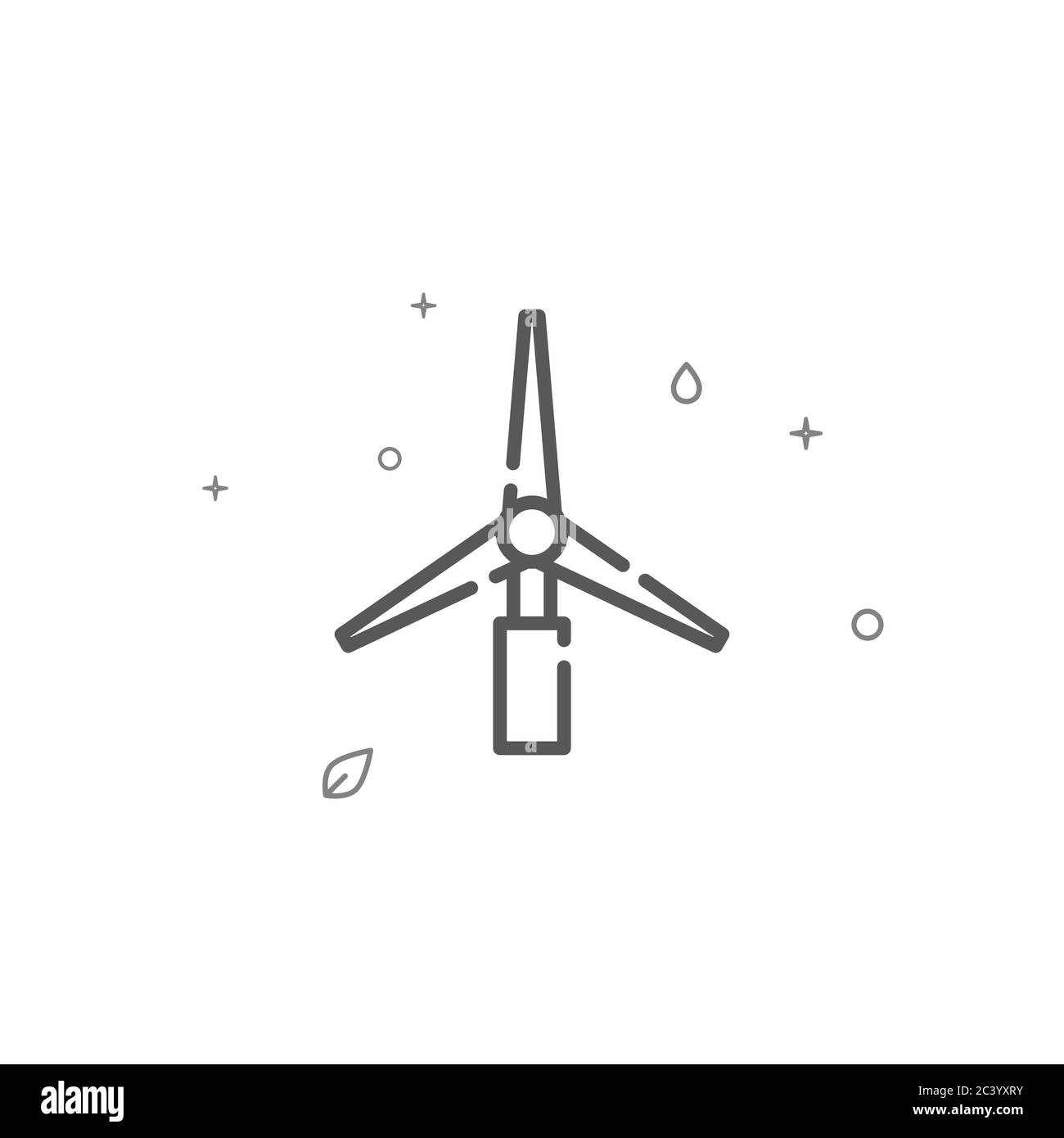 Icona di linea vettoriale semplice a mulini a vento. Cartello di protezione ambientale. Sfondo chiaro. Tratto modificabile Illustrazione Vettoriale