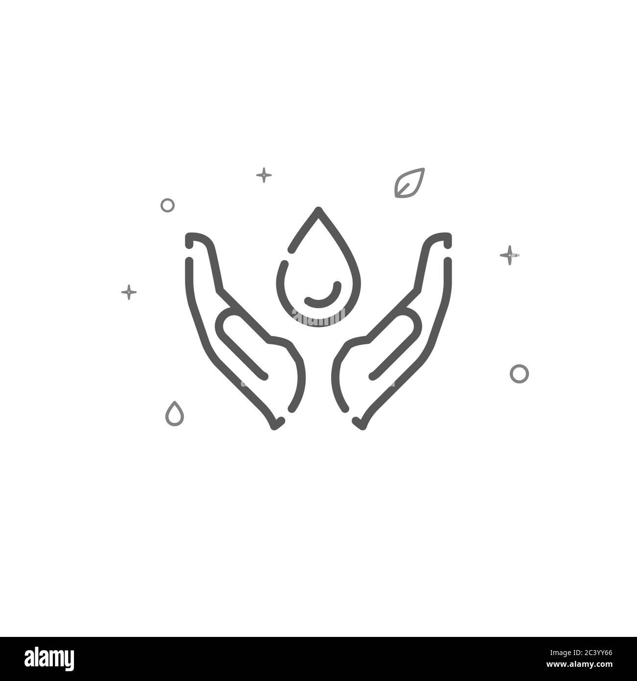 Salva l'icona della linea vettoriale semplice delle mani d'acqua. Simbolo di protezione dell'ambiente, pittogramma, simbolo. Sfondo chiaro. Tratto modificabile. Regolare lo spessore della linea. Illustrazione Vettoriale