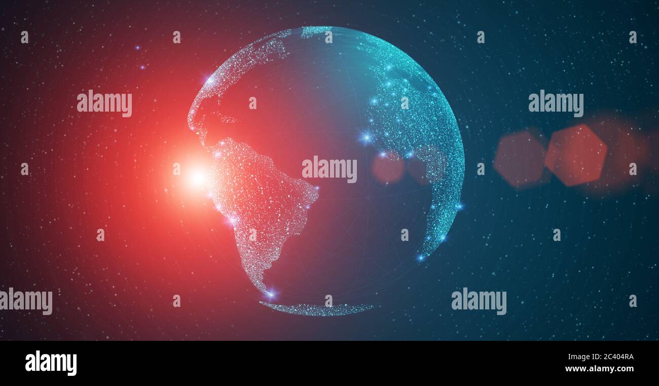Sfondo futuristico con rendering della Terra del pianeta fatto di stelle e esplosione cosmica Foto Stock