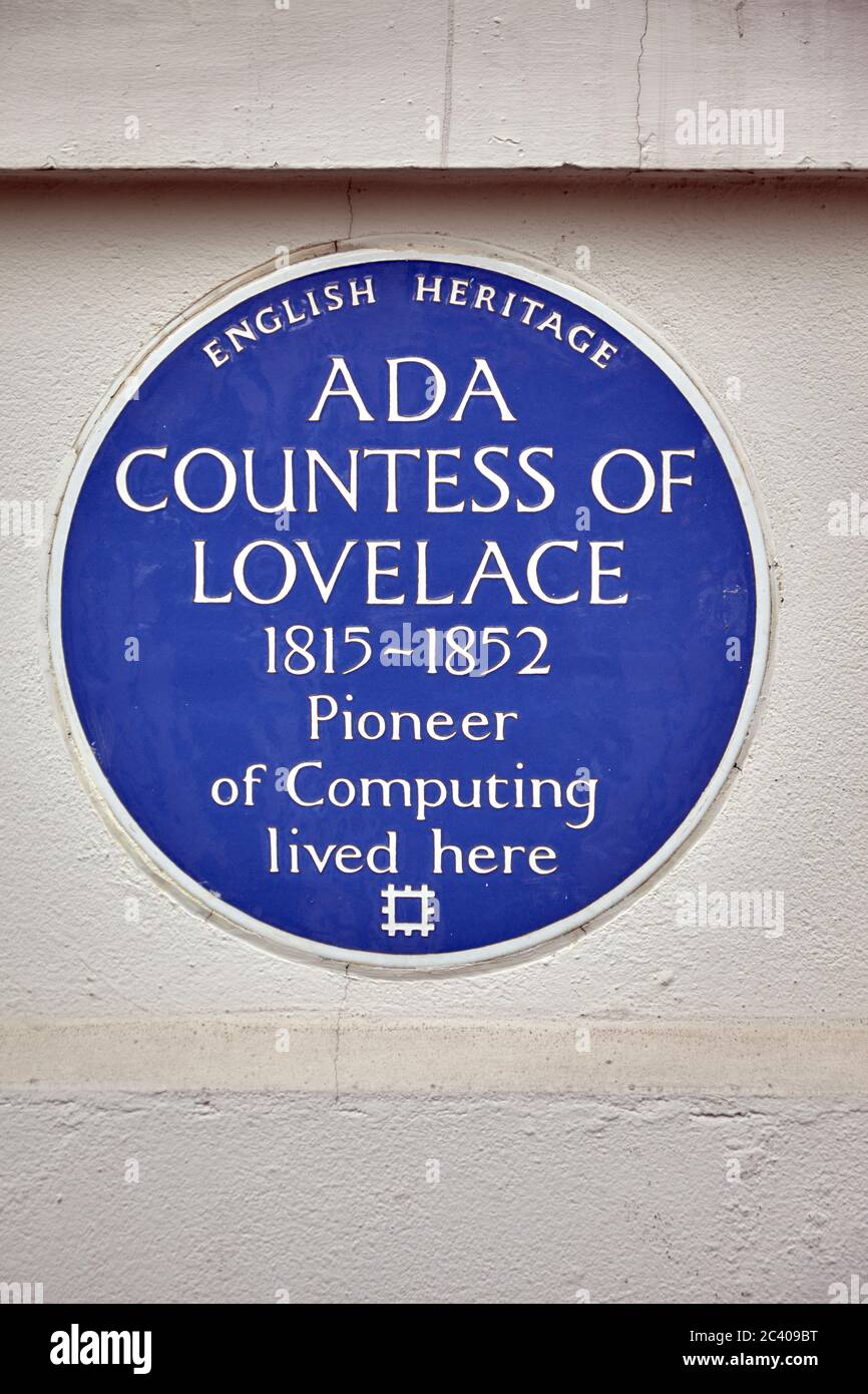 La contessa ADA di Lovelace 1815-1852, pioniera del computing, ha vissuto qui. Foto Stock