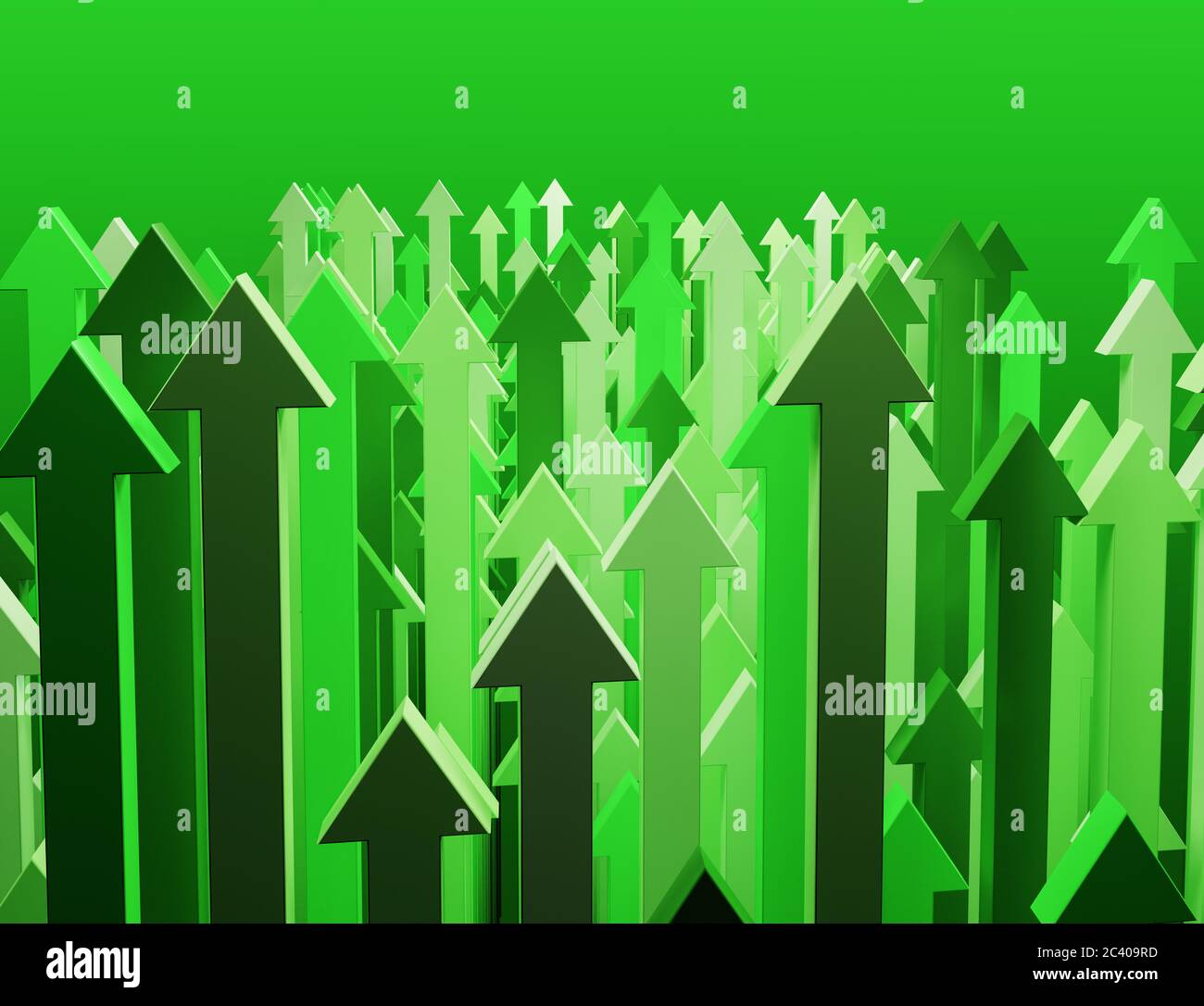 Rendering 3d: Frecce verdi rivolte verso l'alto. Concetto per la crescita della ricchezza di leadership di successo Foto Stock