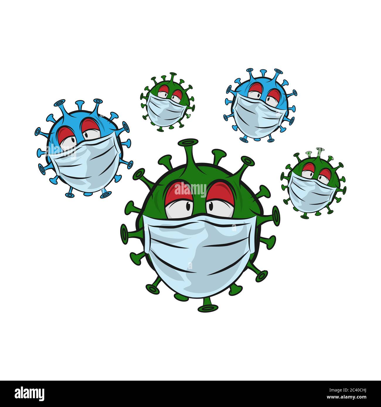 logo corona virus mostri personaggi, covid-19 mostri. virus focolaio logo. Logo del simbolo del virus corona. Illustrazione Vettoriale