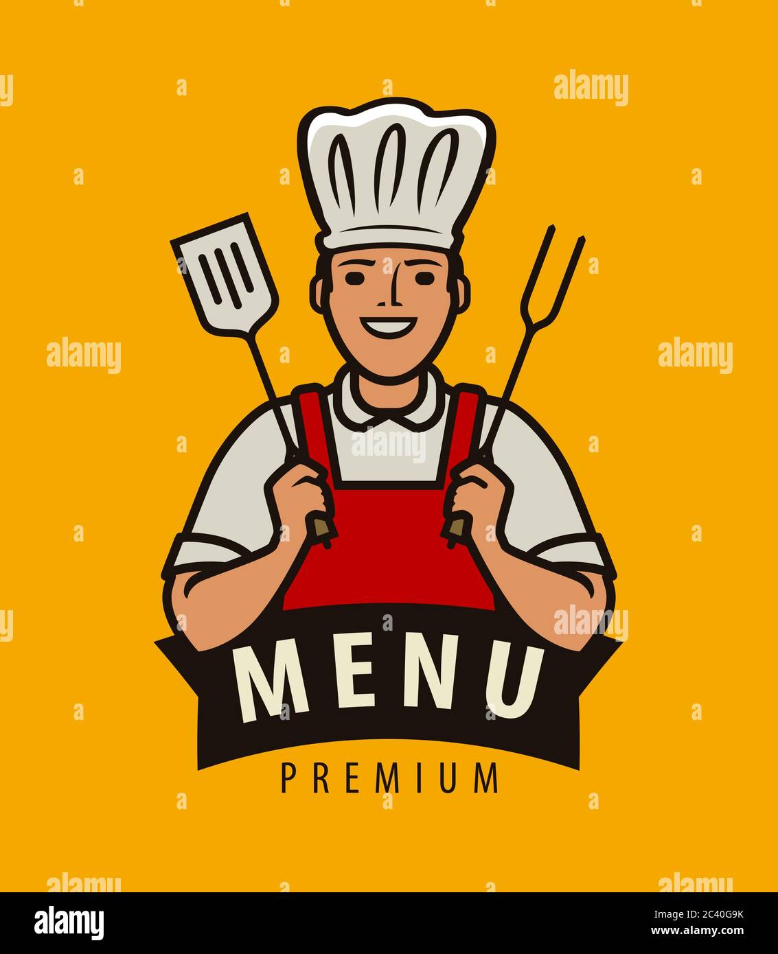 Logo o etichetta dello chef. Design del menu per caffè e ristorante Illustrazione Vettoriale