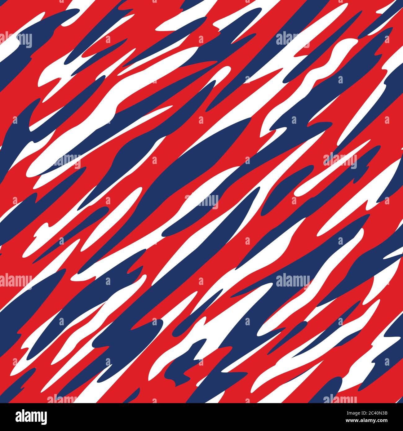 Immagine vettoriale con pattern ripetitivo senza cuciture in stile camo patriottico con astratto diagonale rosso, bianco e blu Illustrazione Vettoriale