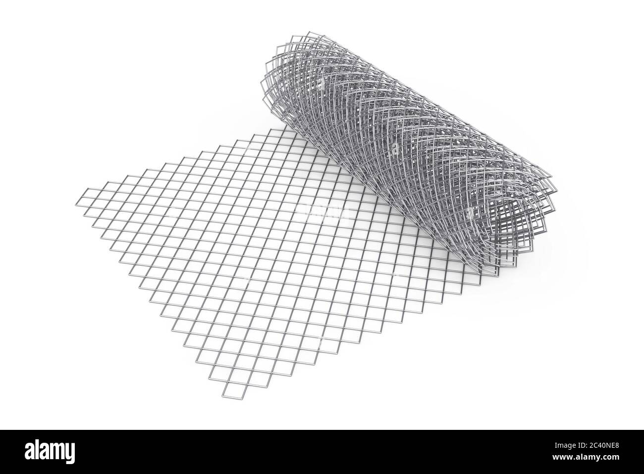 Filo metallico Fence Roll su sfondo bianco. Rendering 3d Foto Stock