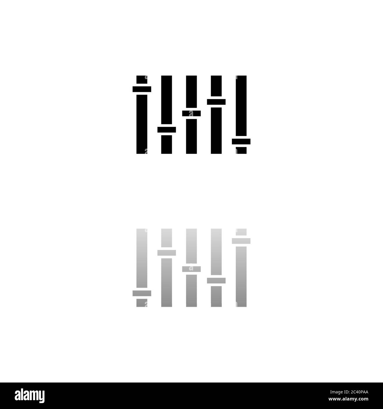 Equalizzatore. Simbolo nero su sfondo bianco. Illustrazione semplice. Icona vettore piatto. Specchia ombra di riflessione. Può essere utilizzato in logo, Web, dispositivi mobili e interfaccia utente Illustrazione Vettoriale
