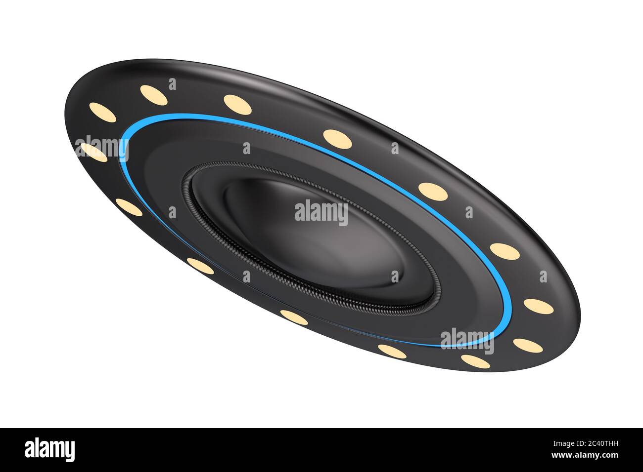 Concetto UFO. Alieno Spaceship o Flying Saucer su sfondo bianco. Rendering 3d Foto Stock