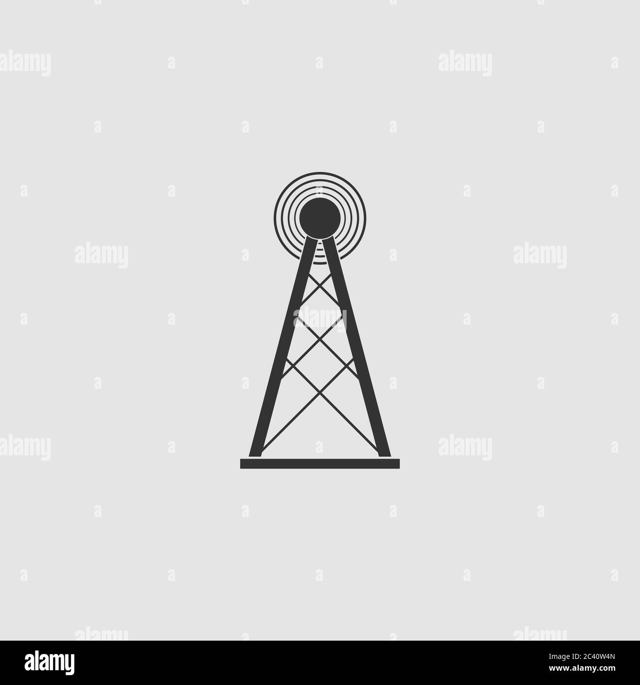 Icona del radar di radiolocalizzazione piatta. Pittogramma nero su sfondo grigio. Simbolo dell'illustrazione vettoriale Illustrazione Vettoriale