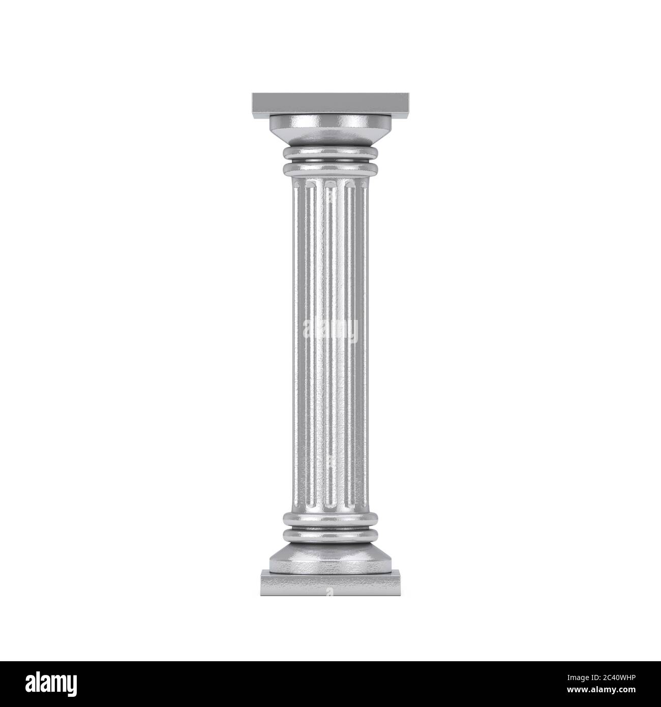Piedistallo a colonna in greco Silver Classic su sfondo bianco. Rendering 3d Foto Stock