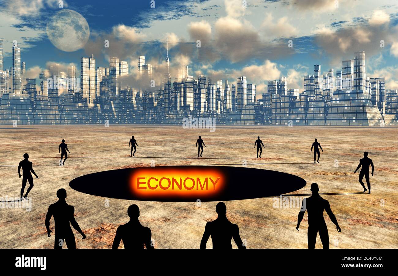 Economia affondando in UN buco nero. Foto Stock