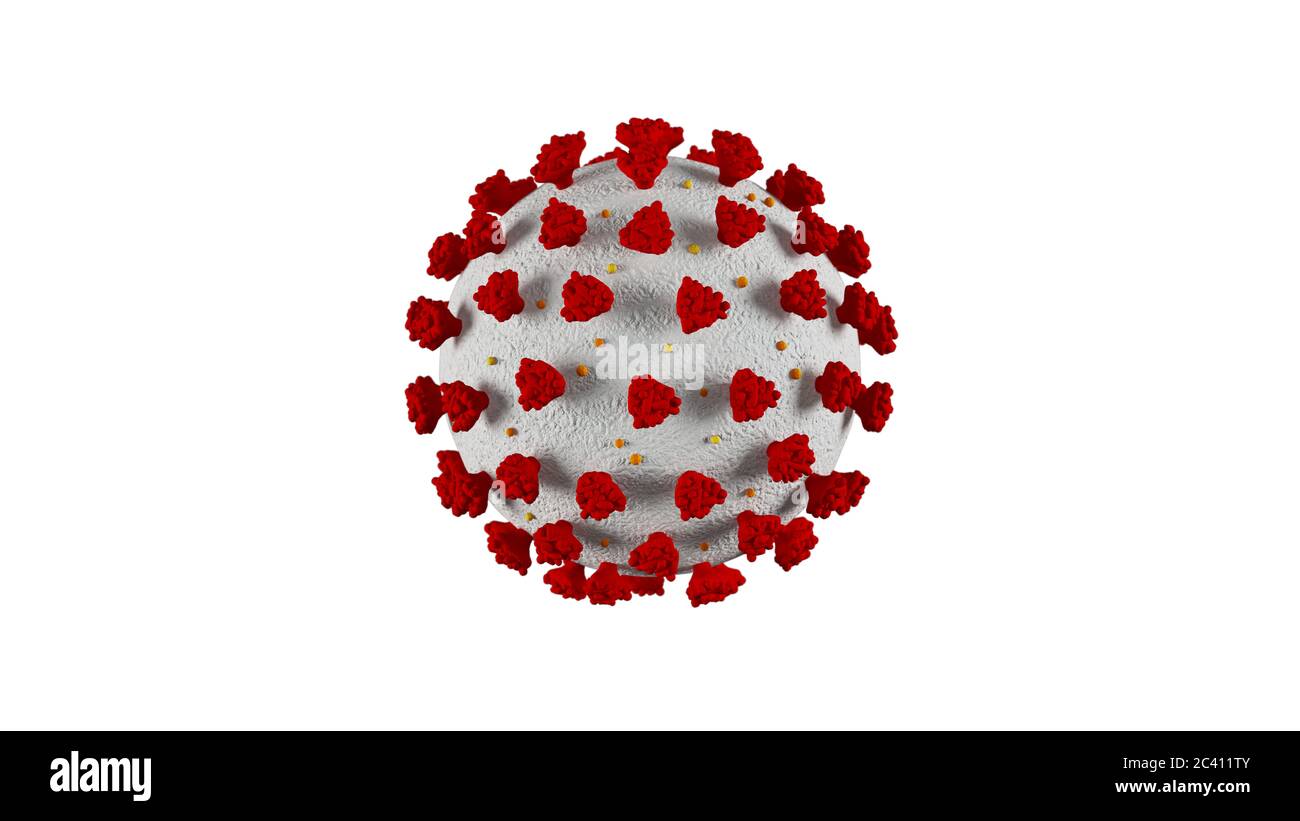 Virus Coronavirus Covid-19 2019-nCov che causa una pandemia globale. Macro primo piano rendering 3d Foto Stock