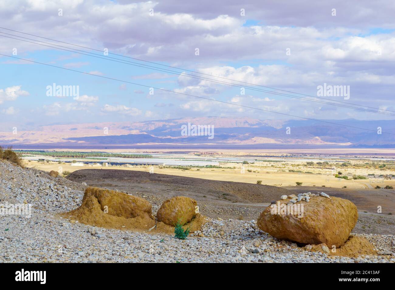 Campagna e paesaggio desertico vicino a Ein Yahav, il deserto di Arava, Israele meridionale Foto Stock