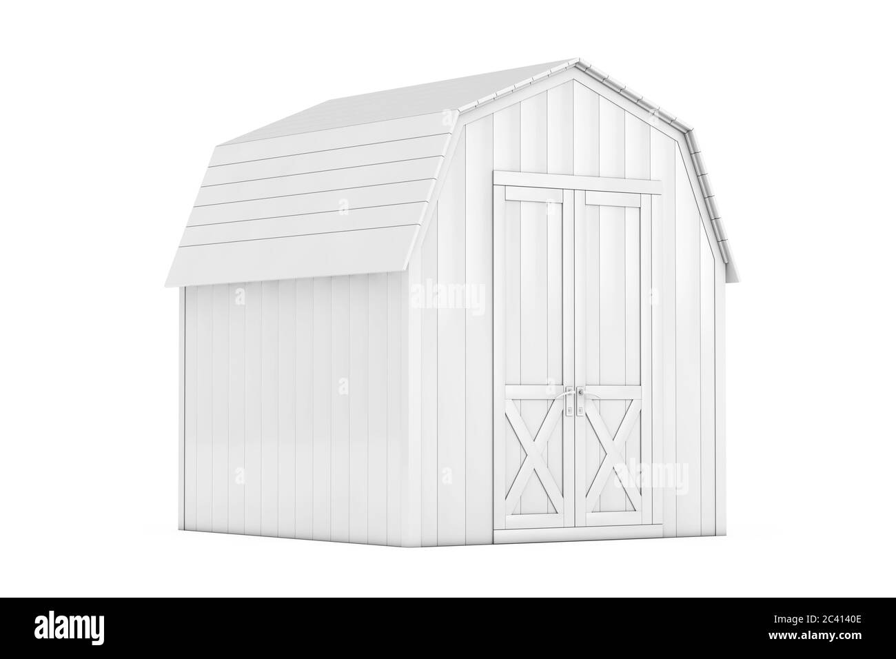 White Wood piccolo capanno di stoccaggio della casa Shed per Garden Tools in stile Clay su uno sfondo bianco. Rendering 3d Foto Stock