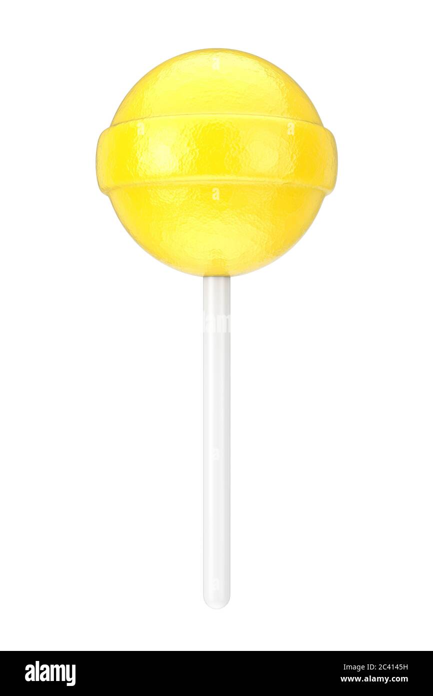 Dolce caramella giallo Lollipop su sfondo bianco. Rendering 3d Foto Stock