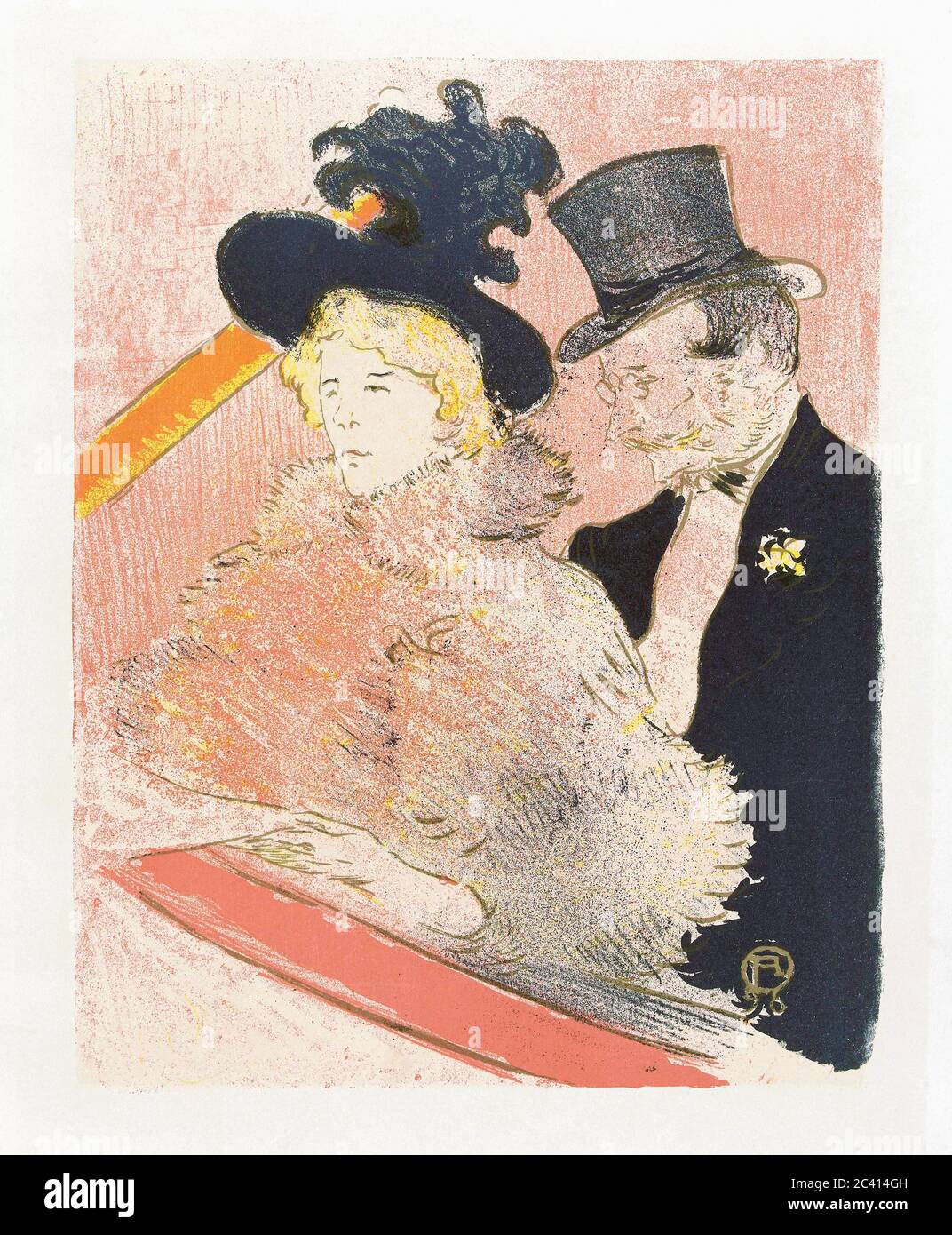 Dopo un poster creato per il produttore americano di inchiostro Ault & Wiborg Co con un ritratto di Emilienne d'Alencon e Gabriel Tapié de Céleyran guardando una performance al caffè-concerto Les Décadents. Di Henri de Toulouse-Lautrec. Henri de Toulouse-Lautrec, artista francese, 1864-1901. Foto Stock