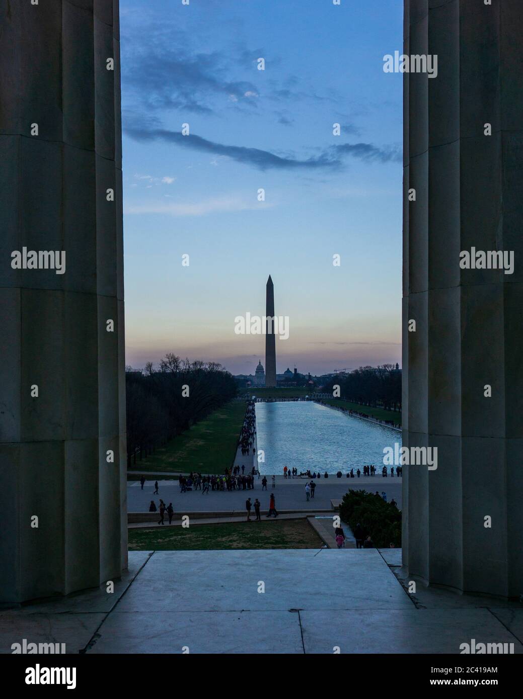 La vista del monumento di Washington dal Lincoln Memorial a Washington DC Foto Stock