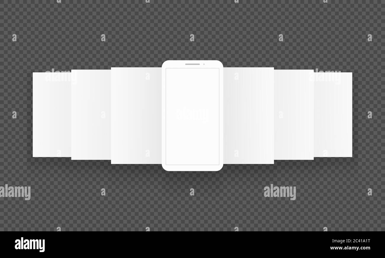 Moderno mockup di telefoni cellulari con schermate vuote delle app. Vettore su sfondo isolato. EPS 10. Illustrazione Vettoriale